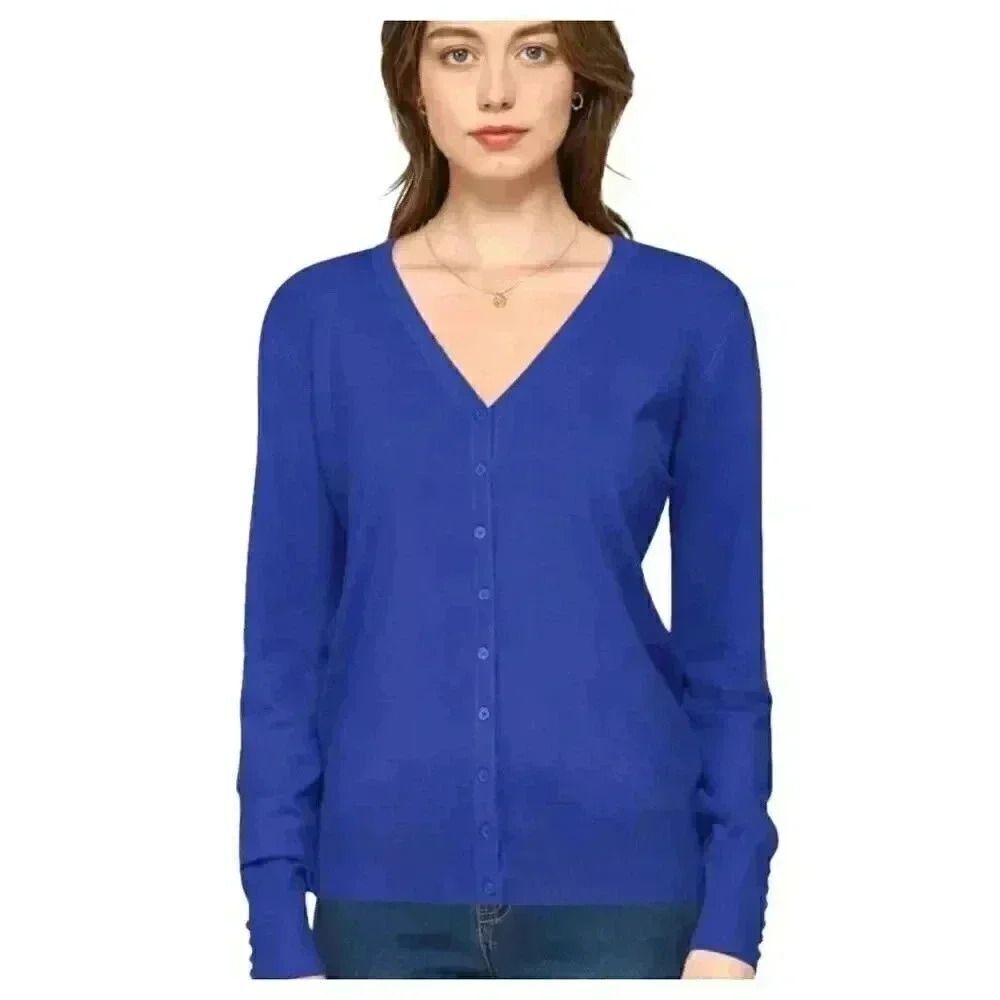 Banana Republic Women's Cornflower Blue Cotton/Nylon V-Neck Button Down Cardigan